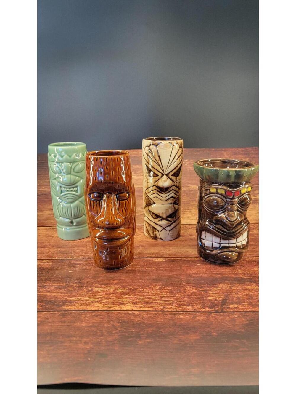 7 Inch Tall Tiki Planter Mugs: Vibrant Tropical Faces - Ceramic